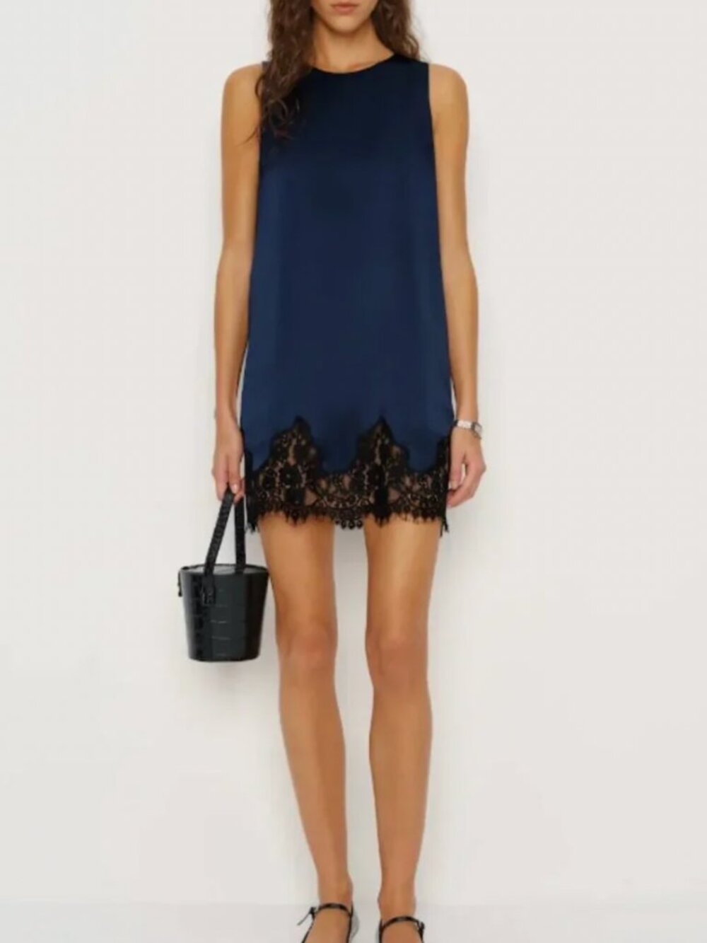 Reformation Jessalyn Silk Mini Dress Small Navy Blue Lace French Party Event - Picture 10 of 12